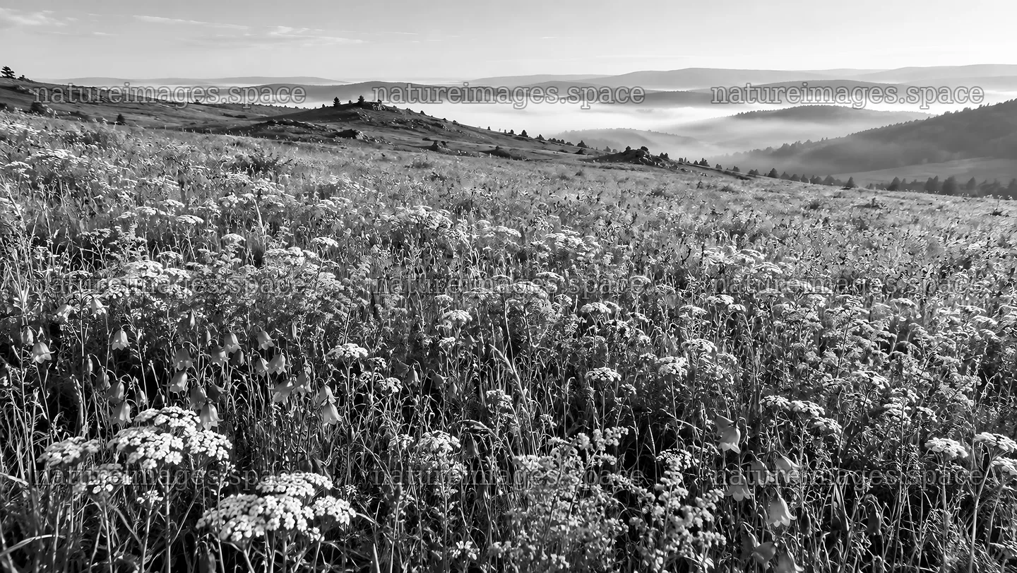 Morning Mist over a Wildflower Meadow – nature images 10324x5812